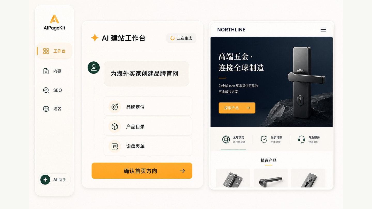 AI 全自动独立站(AIPageKit)产品界面