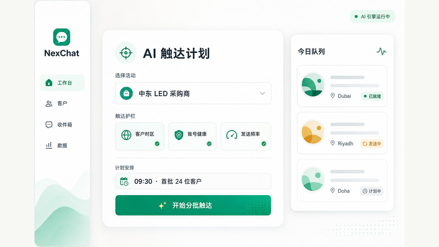 AI WhatsApp 自动群发(NexChat)产品界面