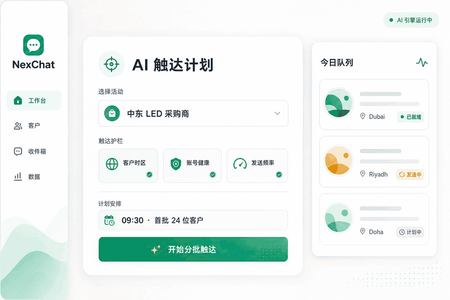 AI WhatsApp 自动群发(NexChat)产品界面